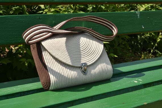 Сумка портфель из шнура в льняном цвете